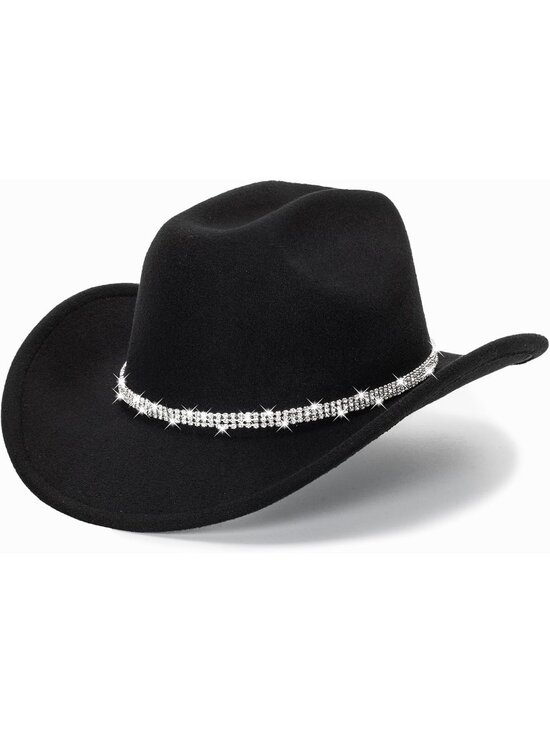 Accessories - New Glitter Silver Black Cowboy Hats Women Western Rhinestone Cowgirl Hat